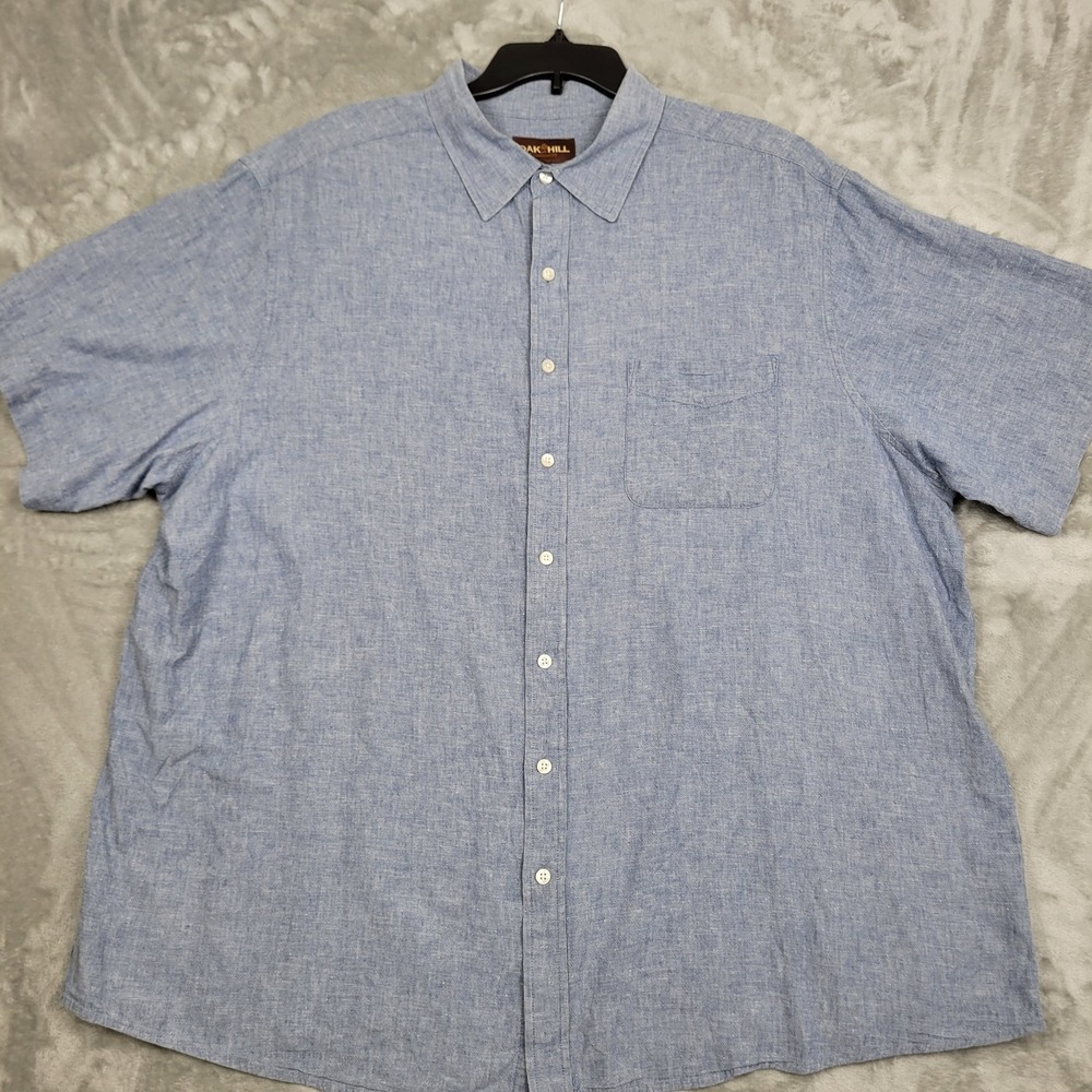 Oak‎ Hill Linen Blend Button Up Shirt Men's 2XL Blue Short Sleeve Coastal Casual